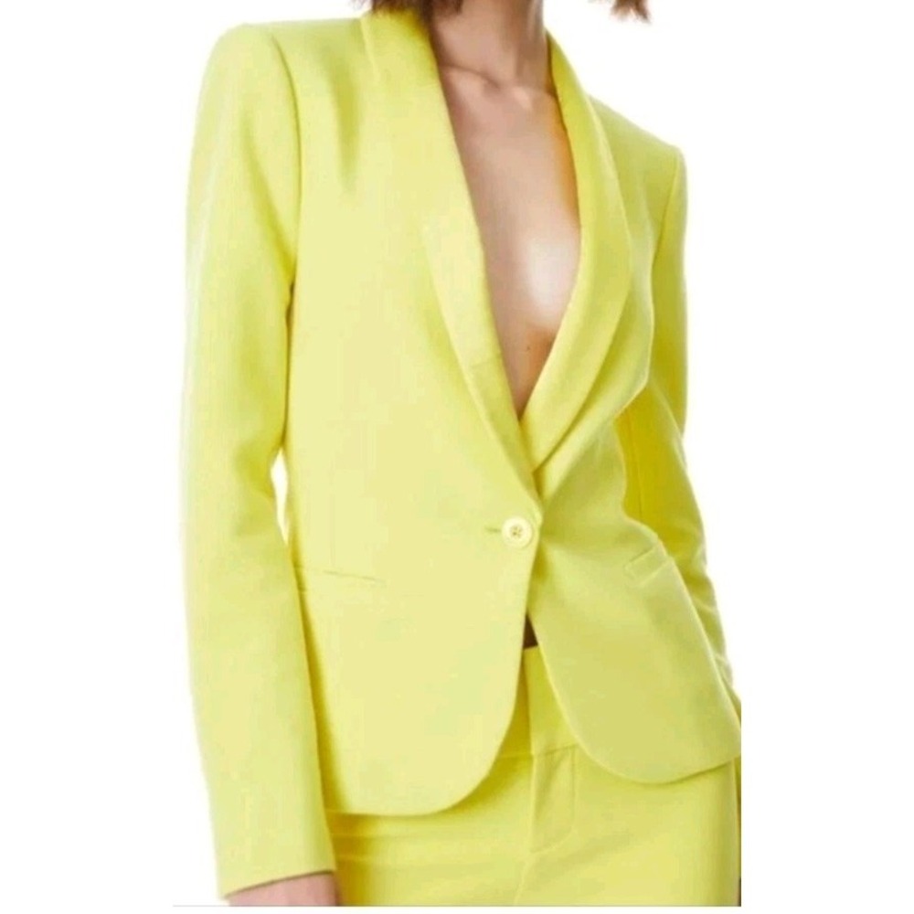 Alice‎ + Olivia Pepper Shawl Collar Blazer Size 14 Canary Yellow Satin Trim